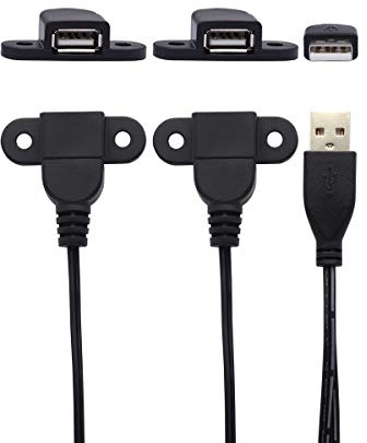 Câble d'extension de Chargement USB 2.0, câble USB 2.0 mâle à 2 câble de Montage sur Panneau Femelle USB 2.0 avec Trou de vis pour Armoire à vin, hôtel, mobilier(1 à 2 câbles de Charge) (1.5m)