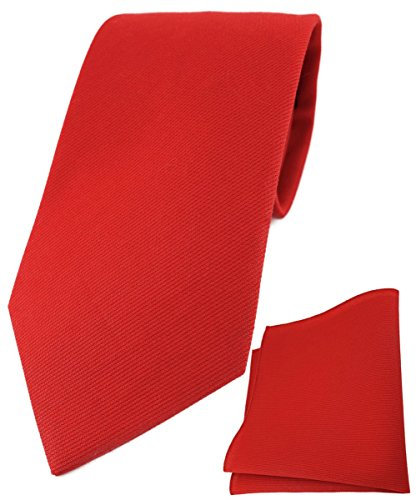 TigerTie Designer Krawatte + Einstecktuch aus 100% Baumwolle in rot verkehrsrot einfarbig Unicolor