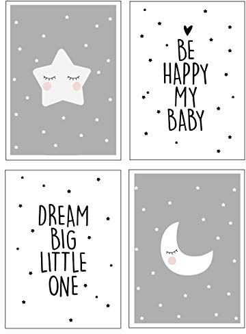 4Good Epictures Süße Kinderzimmer Bilder in unterschiedlichen Designs für Jungen und Mädchen sowie auch Für Babyzimmer (Himmel Grau, A4)