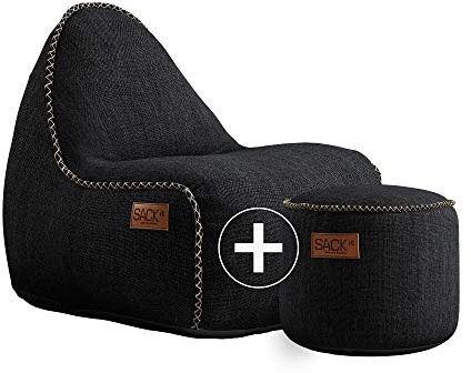 SACKit - Cobana Junior Lounge Chair - Black Indoor/Outdoor Bean Bag with Stool for Children's Room Or Gaming in Teenager's Room