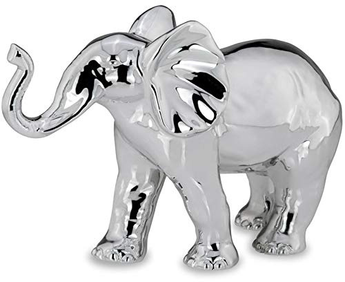 H.Bauer jun. Elefanten Figur aus Porzellan silberfarben 25 cm - edle Tierfigur glänzend galvanisiert, modernes Wohnaccessoire und Glückssymbol, stilvolle Wohndeko oder Geschenkidee