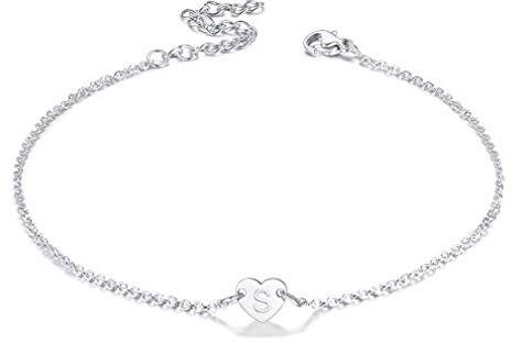 FaithHeart Fußkettchen für Frauen, Silber Fußkette mit Buchstabe S, Herz Fußbänder für Strand, 22cm lang Fußschmuck für Geburtstag
