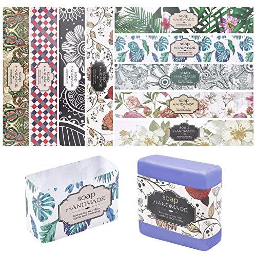 PH PandaHall 90 pezzi Etichette saponate Fatte a Mano 9 stili Nastro di carta per avvolgere i fiori Etichetta di carta confezione per saponette per l'imballaggio di sapone fatto in casa
