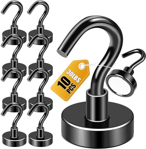 DIYMAG Magnetic Hooks, Strong Magents 10 Pack 30lbs for Cuise Cabins Black | 2026 Ship Essentials Heavy Duty Strong Refrigerator Fridge Magnets for Classroom Kitchen Grills Beach Vacation Home Hanging