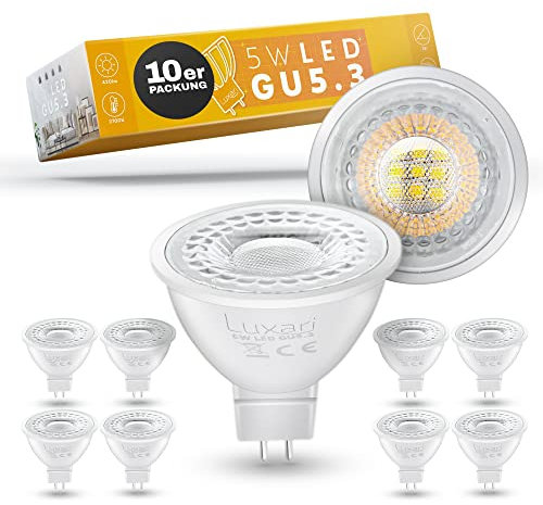 Luxari GU5.3 LED Lampe [5x] - MR16 Entspricht 50W Halogenlampe - Leuchtmittel 5W 420lm - GU 5.3 Spot Mit 2700K Warmweiß [Energieklasse A+]