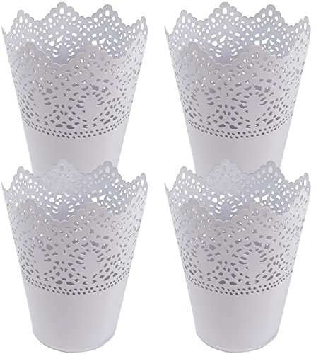 Stiftehalter Stifteköcher，4 Stück Makeup Organizer Blume hohl Stifthalter Pinsel Aufbewahrung ，Lagereimer für Schreibwaren und Topfpflanzen White