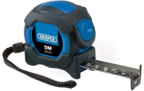 Draper 5m/16ft Auto Lock Tape Measure | 25mm Wide Measuring Tape | Dual Side With Metric and Imperial Graduations | Two Spike Hook | 04751