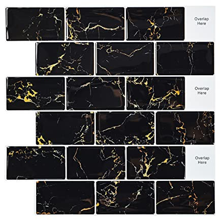 10 Stück 3D Fliesenaufkleber Selbstklebende Fliesen Schwarz, Wandfliesen Klebefliesen Küche Bad (30.5x30.5 cm, Metro)