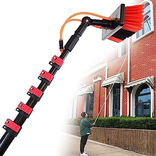 YEITH Kit Lavavetri Telescopica, Spazzola Acqua Pulizia Pannelli Fotovoltaici, Water Broom Spazzolone Telescopico, Asta di Pulizia per Vetri a Scomparsa,7.2m/24FT