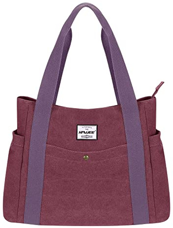 HAWEE Borsa da Donna in Tela Borsa Tote Grande Borsa Tracolla Retrò Borsetta con Cerniera Borsa a Spalla Casual Borsa a Mano per Viaggio Lavoro Scuola Shopping Vita Quotidiana, Viola