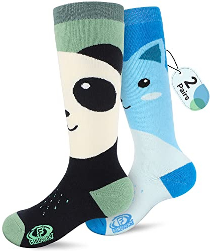 findway Kids Ski Socks, 2 Pairs Knee-high Warm Thermal Winter Snowboard Socks for Girls Boys Toddler