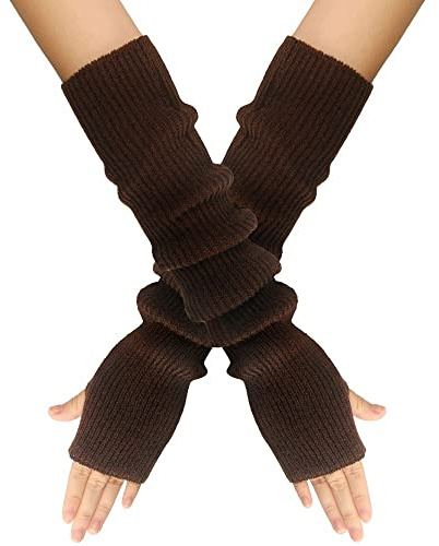 LUMoony 1 Pairs Damen Winter Handschuhe Gestrickte Armstulpen Elastische Stretch Stricken Arm Handschuhe Armstulpen Winter Daumenloch Armwärmer Lange Handwärmer Stricken Armlinge Pulswärmer