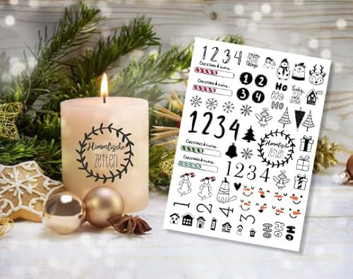 DIN A4 WEIHNACHTEN Tattoofolie - ADVENT - für Kerzen/Keramik (Adventszahlen)