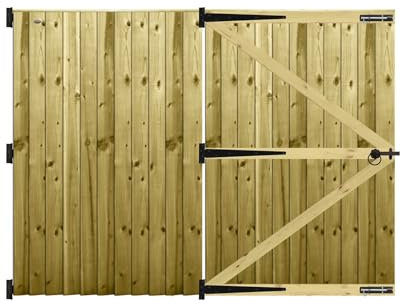 Premier Garden Supplies PGS Feather Edge Semi-Braced Capped Flat Top Made to Measure Driveway Gates Measurements Height 5ft - 6ft (150-180cm) x Width: 213cm - 244cm +600mm Hinge Ring Latch Kit