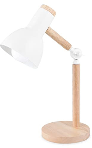 EUROSTIL LIGHT APLM468WH Tischlampe 1x40W E27 Weiss, natur Holz, Metall, Holzfuß, Lampenschirm aus Metall