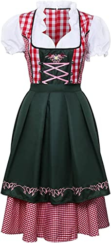 Funhoo Femme Robe Traditionelle de Bavière Dirndl Oktoberfest Bavarois Tenue Festival Costume Fete de la bière Allemande Octobre Carnaval Halloween Party Déguisement (Rose, L)