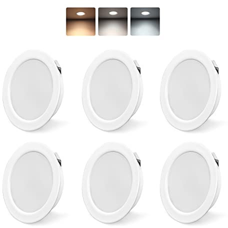 luminaires pour meuble LED 230V, 4W LED IP44 G4 20mm spots encastrables pour meuble plat 3 températures de couleur 3000k/4000k/6000k hotte de cuisine, spot encastrable salle de bain (Blanc, Set de 6 )