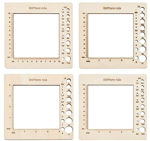 nbeads 4 Stück Stricknadellehre, Holz Stricken Gauge Rulers Anhänger Strickwerkzeug Häkelhaken Quadratischer Rahmen Häkellineal für Spinner Garn Messwerkzeuge Häkeln Zubehör