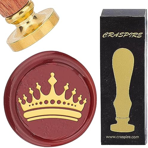 CRASPIRE Wachssiegelstempel „Krone“, 25 mm, Abnehmbarer Messingkopf, Retro-Vintage-Siegelwachsstempel Mit Holzgriff Für Hochzeit, Party, Weihnachten, Umschläge, Einladungen, Geschenkpapier, Dekoration