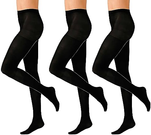 Heatwave Pack Of 3 Ladies Black Thermal Tights for Womens Heat Insulating Black 140 Denier Warm Soft Feel All Day Comfort Winter TOG, Small