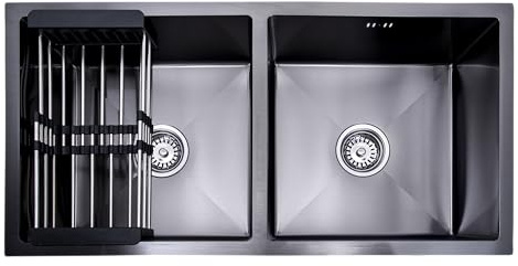 Lendo Online Lavello con stendibiancheria Acciaio Inossidabile Argento e antracite/nero Lavandino per cucina con sistema di drenaggio dell'acqua (87x44x20cm (doppio lavello, Antracite)