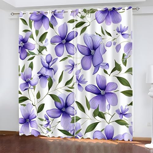Vorhang Blume Vorhang Blickdicht Verdunklungsgardine mit Ösen 3D Drucken Curtains für Schlafzimmer Wohnzimmer Deko B 117 x H 138 cm 2er Set