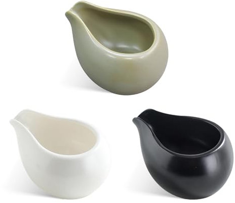 SNOMEL Lot de 3 petits pichets à crème en céramique de 100 ml, mini saucière, pichet de service en porcelaine pour sirop, lait, café, crème (3 couleurs)