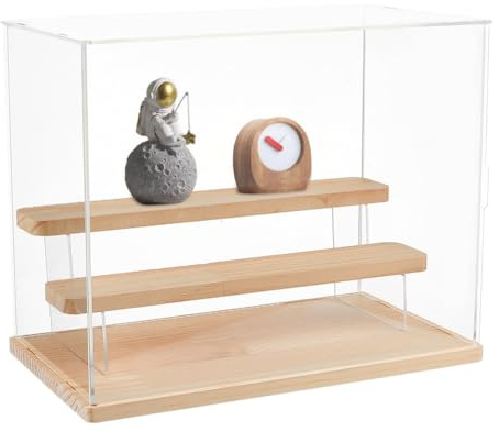 nbeads 2-Tier Klare Display-Acryl-Box, 31.8x18x25cm Holz Etagen Organizer Fall Staubdichtes Schaukasten Thekenvitrine für Kunsthandwerk Zeigen Lagerung sammelbare Mini-Figur