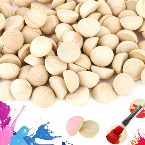 200 Stück Halbe Holzkugeln, 20 mm Natürliche Halbe Holzperlen | Geschlitzte Holzkugeln, Unlackierte Holzkugeln für DIY Handwerk Kunstbedarf Ornamente Kränze Malerei