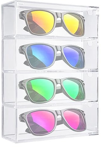 BOFRHME Aufbewahrungsbox für Brillen, Acryl Sonnenbrillen Brillenorganizer, Schmuckkasten Brillenständer, 4 Ebenen Sonnenbrillen-organizer für Uhren Ketten, Brillen, Kosmetika, Sonnenbrillen