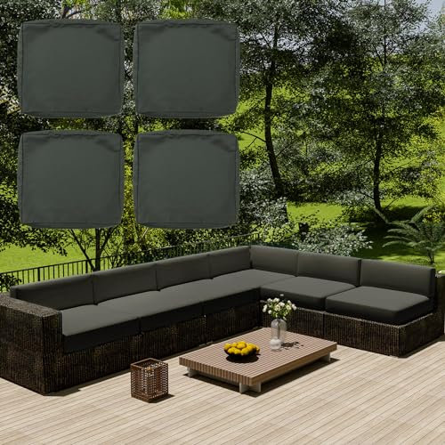 SYLC Wasserdicht Sofa Sitzkissenbezug Mit Reißverschluss, Outdoor Bezüge Für Gartenpolster, Auflagen überwürfe Hussen Für Gartenmöbel/terrasse (4 pcs 50×45×10 cm,Dark Grey)
