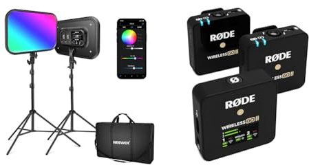 NEEWER RGB168 18,3 60W RGB LED Videoleuchte Panel Set & RØDE Wireless GO II Ultrakompaktes Kabelloses Zweikanal-Mikrofonsystem