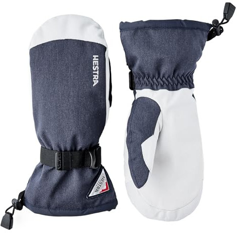 Hestra Unisex Puderhandschuh, winddicht, Leder, Alltags-Winterkleidung, alpiner Ski-Fäustling für Damen und Herren, Marineblau/Offwhite, Größe 9