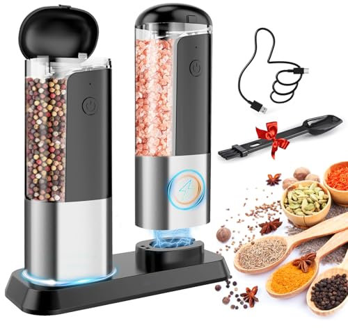 Molinillo Sal y Pimienta Electrico Ajustable: Molinillo de Especias Recargable Pimentero Set Automático Moledor de Sal y Pimienta de Gran Capacidad