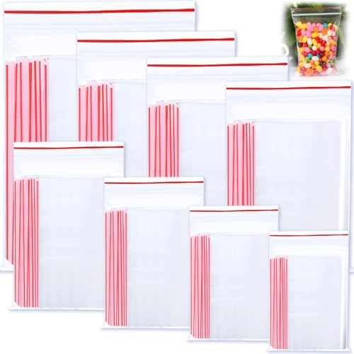 JEDWKFA 800 Pièces Sachet Plastique Transparent, Sachets Plastiques Refermables, Sachets Zip Transparent, Zip Pochon Plastique Sacs à Fermeture, 8 Tailles, pour DIY Artisanat, Bonbons