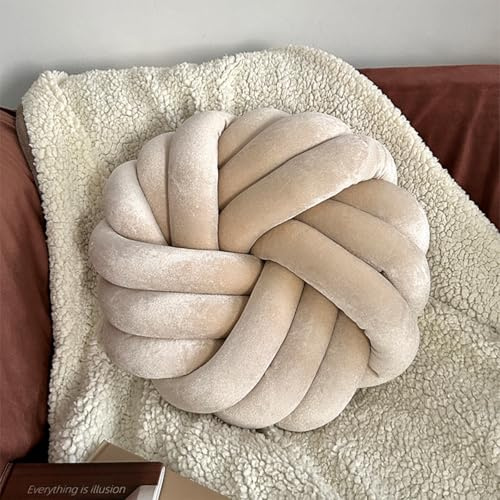 Knot Pillow 13.7'' Knot Round Cushion Round Decorative Throw Pillows Cushion For Couch Modern Home Handmade Knot Decorative Cushion Floor Pillow Cushions for Home Bed Room Office Sofa Car (Khaki)