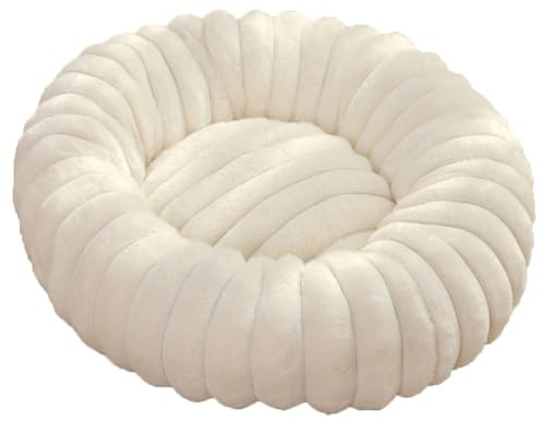 Panier Chien Donut, Panier Chat, Lit Ronde en Forme de Beignet, Canapé, Coussin, Lits pour Animaux Lavable, Chien Orthopedique, Base antidérapante, Tissu Peluche Doux (50cm/19.7in,Blanc)