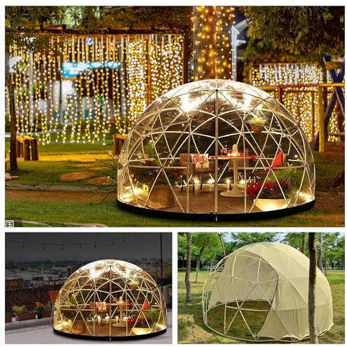 Tienda de campaña grande transparente para invernadero de jardín de 12 x 7 pies, resistente a la intemperie, con 2 cuerdas de luz de 10 m, casa domo para fiestas al aire libre con cubierta de parasol