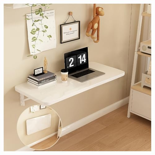 MIYUEWU Wall Mount Folding Table, Space-Saving Wall Mounted Desk Drop-Leaf Workbench Laptop Desk Floating Dining Table for Laundry Room Home Office Kitchen Bathroom (White, 80 * 40cm/31.5 * 15.7)