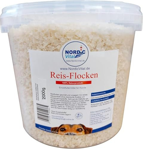 NordicVital Reisflocken Hund 2kg, 100% natürlich, glutenfrei, Hunde Barf, Barf Zusatz Hund