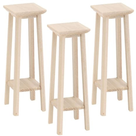 ibasenice 3stücke Teiliges Mini Möbel Aus Holz Puppenhaus Zubehör Minimalistischer Blumenständer Und Hocker Für Kreative Miniatur-Dekorationen Und Gartenlandschaften