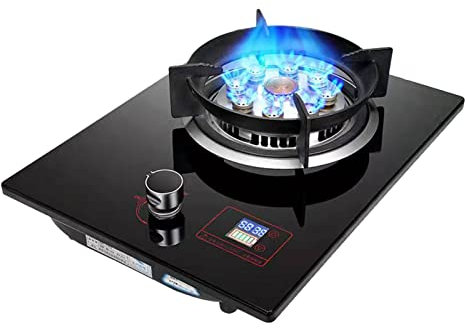 Fornello A Gas, Bruciatore per Piano Cottura in Vetro Temperato con Temporizzazione, Installazione da Tavolo E da Incasso Adatto per Cucina E Campeggio, Black, LPG