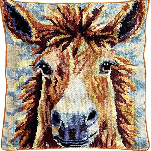 WallustrioaW Kissen Knüpfen Kit,Tier Esel,Knüpfkissen Set Für Anfänger Erwachsene Oder Kinder Zum Selber Knüpfen,DIY Knüpfteppich Knüpfpackung,43x43cm