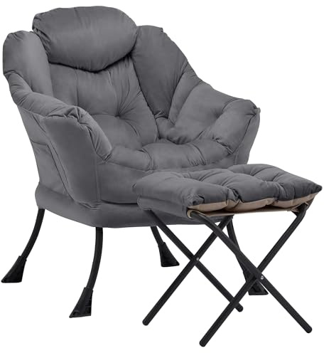 Aunekiv Sessel mit Hocker, Bequemer Ohrensessel und Armlehnensessel, Lesesessel mit Seitentasche, Moderner Relaxsessel für Wohnzimmer, Schlafzimmer und kleine Räume