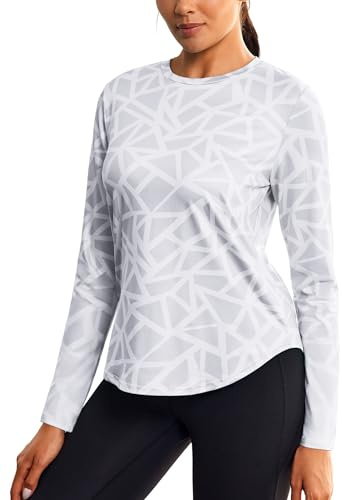 PINSPARK Camiseta deportiva de manga larga para mujer, de secado rápido, funcional, tops deportivos para yoga, fitness, camiseta para correr, ligera, transpirable, top deportivo blanco XL