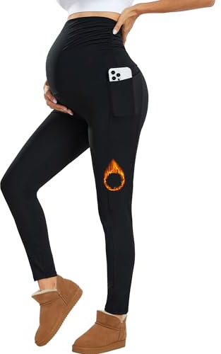 Nlieanuc Mammatights Över Magen med Fickor - Mjuka Gravidleggings med Stöd Yogabyxor för Graviditet Stretchiga Mammabyxor