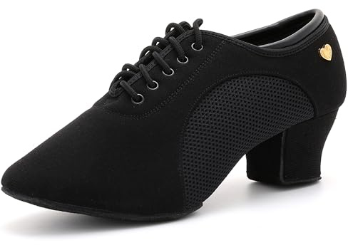 RoseVolta Women's Latin Dance Shoes Lace-up Ballroom Modern Salsa Rhythm Teaching Practice Professional Performance Shoes for Dancing Black 6.5