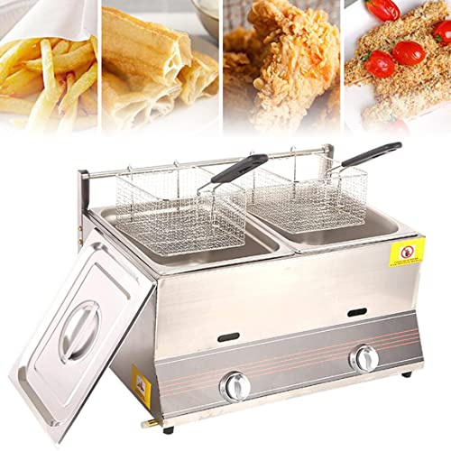 Friteuse à gaz Professionnelle, 6 L/12 L, en Acier Inoxydable, avec Panier et Pelle, pour la Cuisson des Aliments sur comptoir de Restaurant Commercial, friteuse Familial