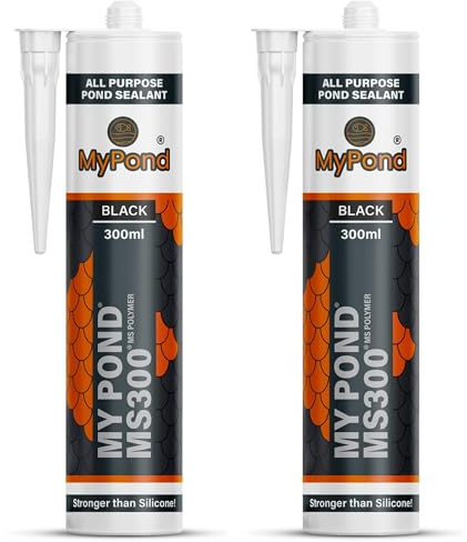 MyPond MS300 Marine Sealant Black, Window Sealer, Pond Sealer for Leaks Concrete Glass Metal, MS Polymer Adhesive 4x Stronger than Aquarium Silicone Caulking, Pond Liner Adhesive, 300ml, 2pack
