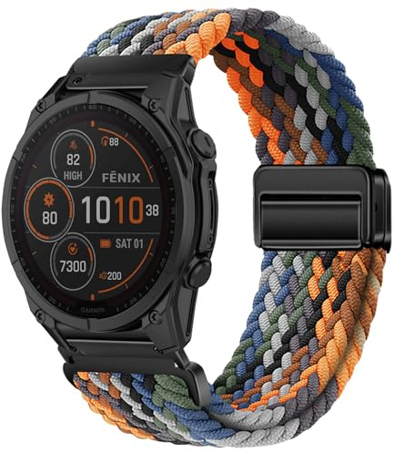 SumRioo QuickFit 26 mm armband för Garmin Fenix 8 51 mm/7X Pro/7X/6X Pro/6X/5X/3/3HR, nylon magnetiskt lås, flätat elastiskt armband för Enduro 3/Instinct 3 50 mm/Tactix 8 51 mm
